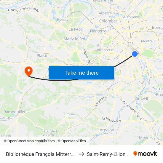 Bibliothèque François Mitterrand to Saint-Remy-L'Honore map