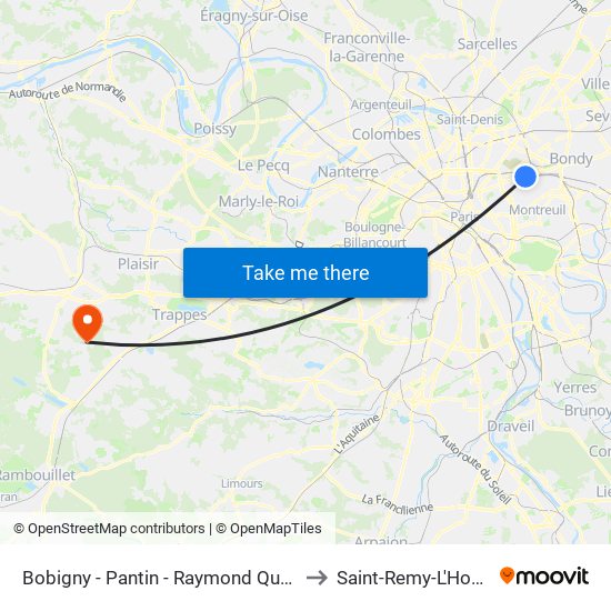 Bobigny - Pantin - Raymond Queneau to Saint-Remy-L'Honore map
