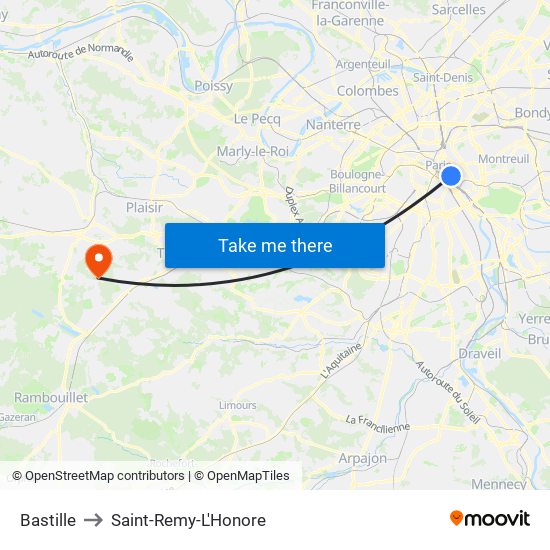 Bastille to Saint-Remy-L'Honore map