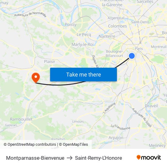 Montparnasse-Bienvenue to Saint-Remy-L'Honore map