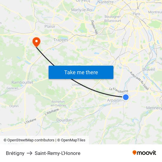 Brétigny to Saint-Remy-L'Honore map