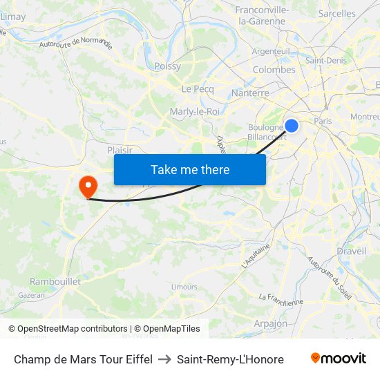 Champ de Mars Tour Eiffel to Saint-Remy-L'Honore map