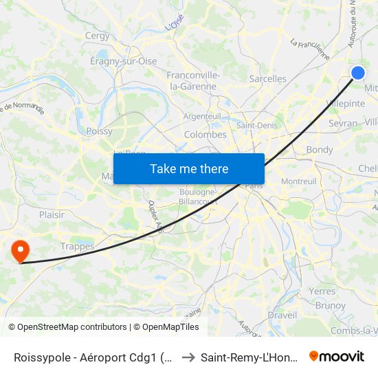 Roissypole - Aéroport Cdg1 (D3) to Saint-Remy-L'Honore map