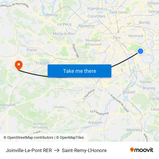 Joinville-Le-Pont RER to Saint-Remy-L'Honore map