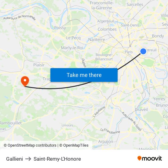 Gallieni to Saint-Remy-L'Honore map