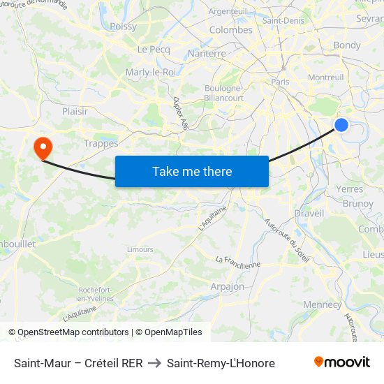 Saint-Maur – Créteil RER to Saint-Remy-L'Honore map