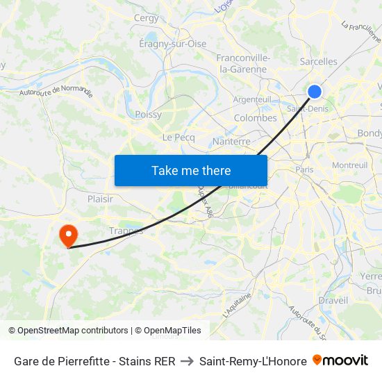 Gare de Pierrefitte - Stains RER to Saint-Remy-L'Honore map