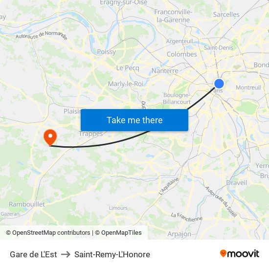 Gare de L'Est to Saint-Remy-L'Honore map