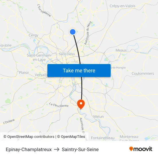Epinay-Champlatreux to Saintry-Sur-Seine map