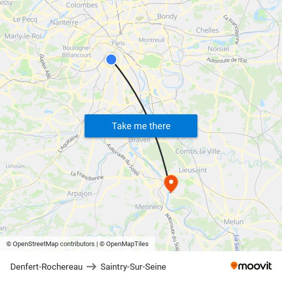 Denfert-Rochereau to Saintry-Sur-Seine map