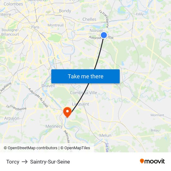 Torcy to Saintry-Sur-Seine map