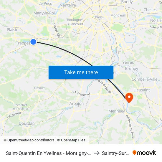 Saint-Quentin En Yvelines - Montigny-Le-Bretonneux to Saintry-Sur-Seine map