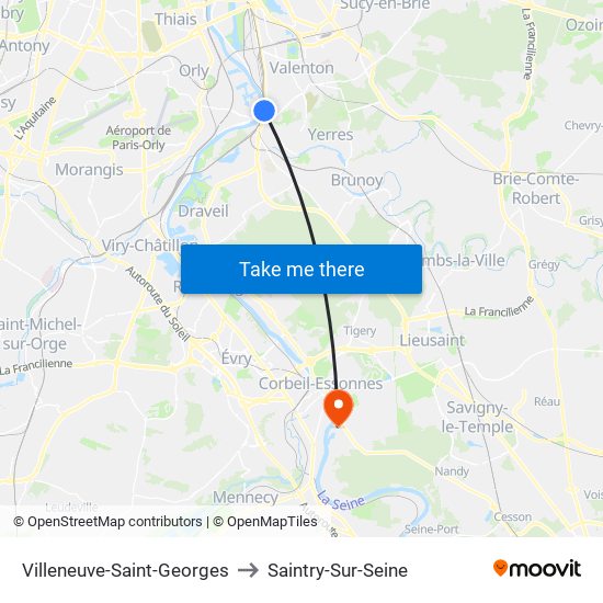 Villeneuve-Saint-Georges to Saintry-Sur-Seine map