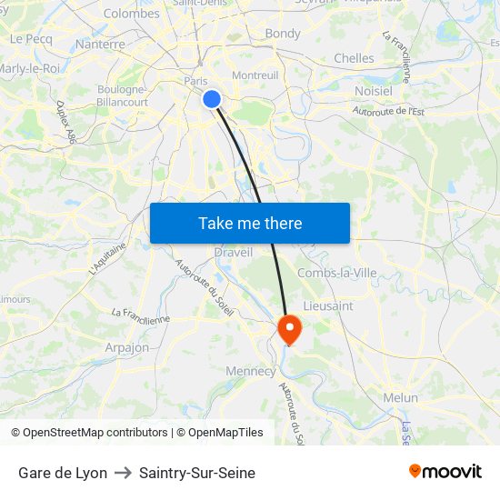 Gare de Lyon to Saintry-Sur-Seine map