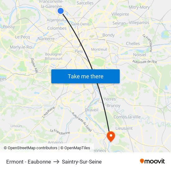 Ermont - Eaubonne to Saintry-Sur-Seine map