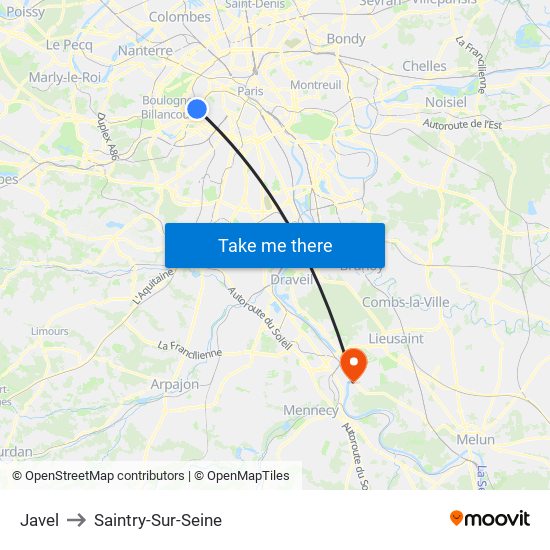 Javel to Saintry-Sur-Seine map
