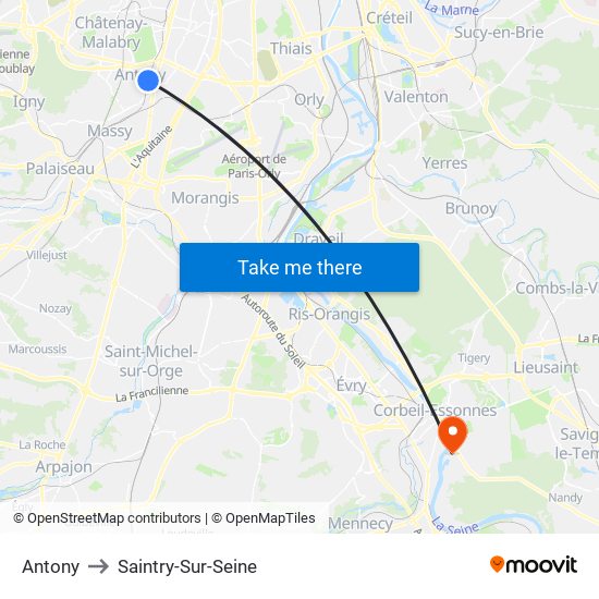 Antony to Saintry-Sur-Seine map