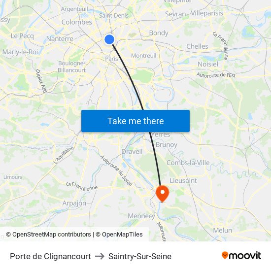 Porte de Clignancourt to Saintry-Sur-Seine map