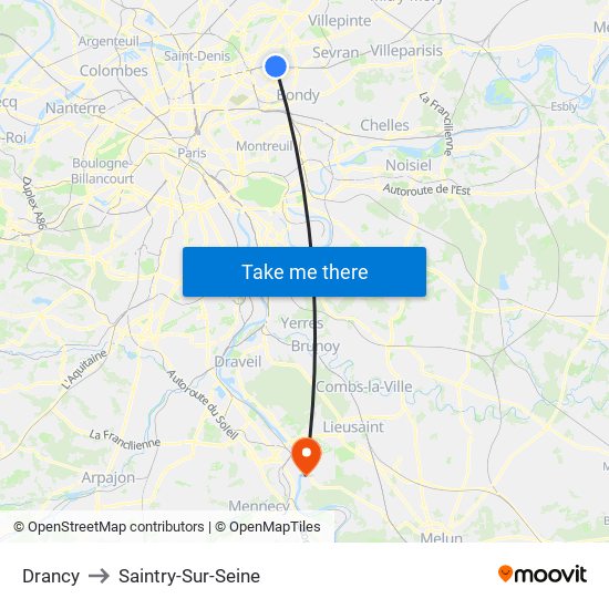 Drancy to Saintry-Sur-Seine map