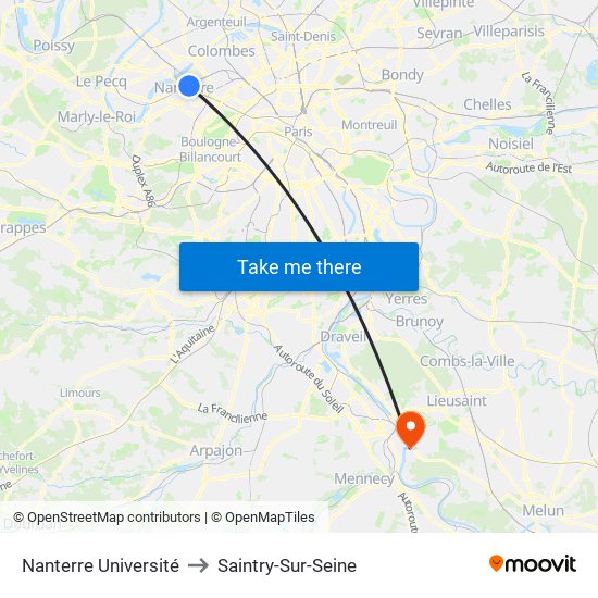 Nanterre Université to Saintry-Sur-Seine map