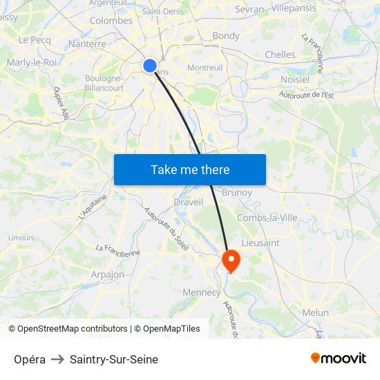 Opéra to Saintry-Sur-Seine map