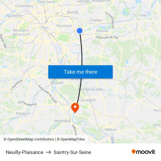 Neuilly-Plaisance to Saintry-Sur-Seine map