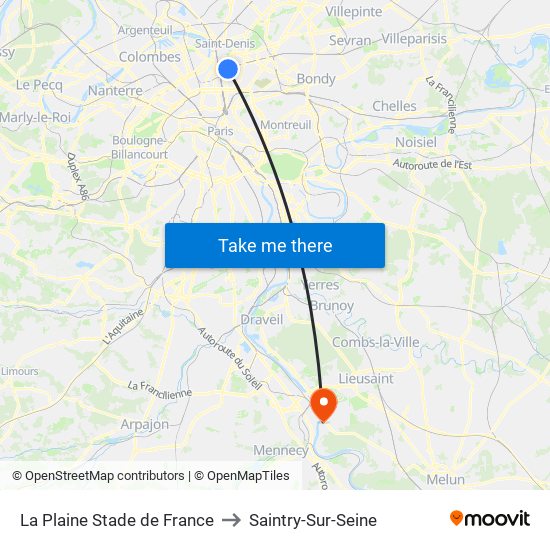 La Plaine Stade de France to Saintry-Sur-Seine map