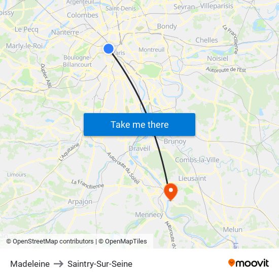 Madeleine to Saintry-Sur-Seine map
