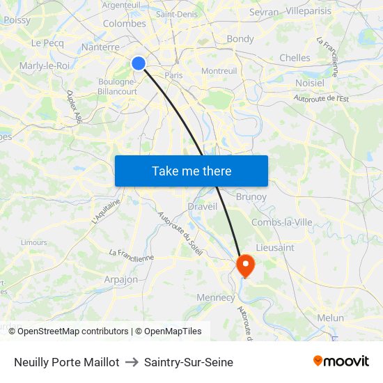Neuilly Porte Maillot to Saintry-Sur-Seine map