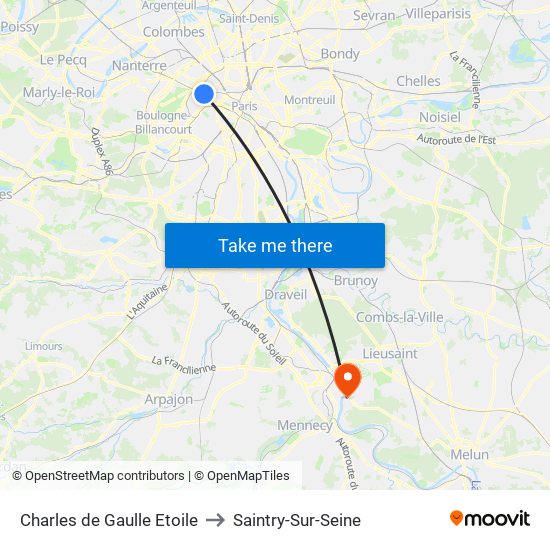 Charles de Gaulle Etoile to Saintry-Sur-Seine map