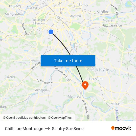 Châtillon-Montrouge to Saintry-Sur-Seine map