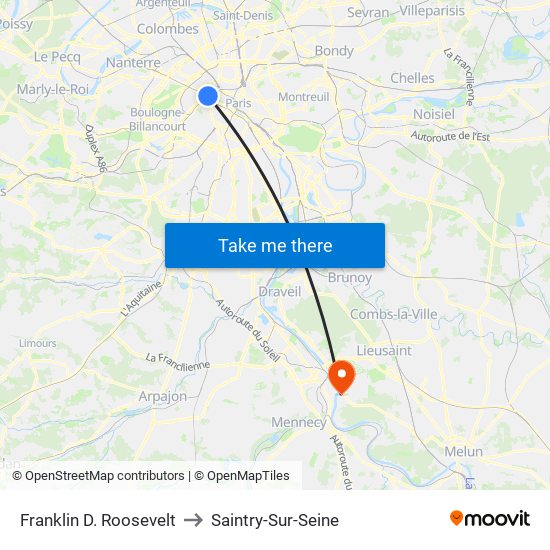 Franklin D. Roosevelt to Saintry-Sur-Seine map