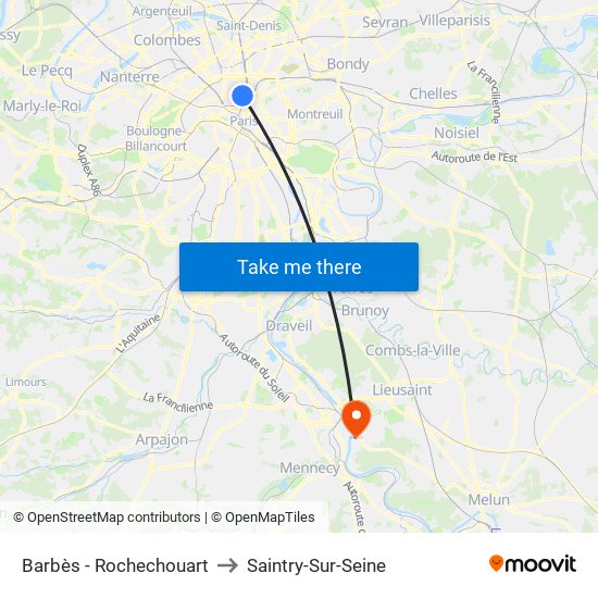 Barbès - Rochechouart to Saintry-Sur-Seine map