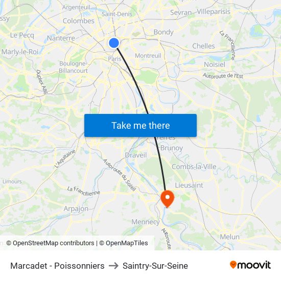 Marcadet - Poissonniers to Saintry-Sur-Seine map