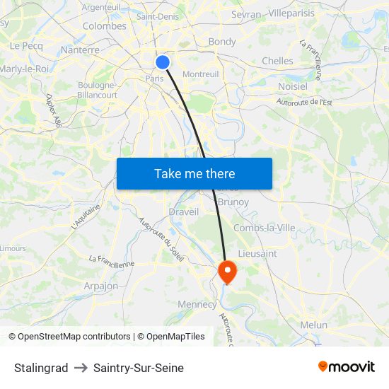 Stalingrad to Saintry-Sur-Seine map