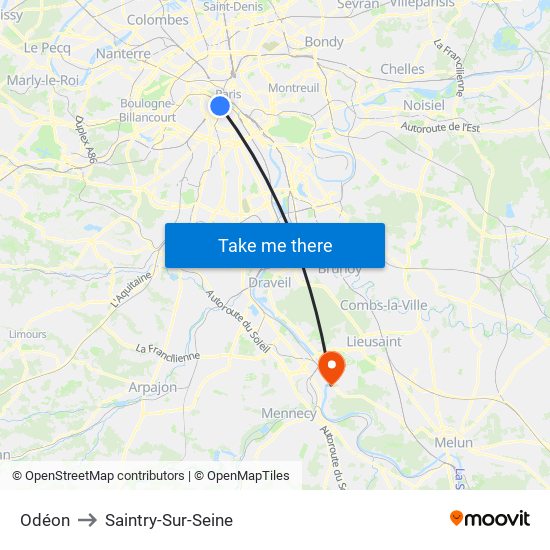 Odéon to Saintry-Sur-Seine map