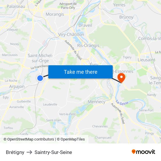 Brétigny to Saintry-Sur-Seine map