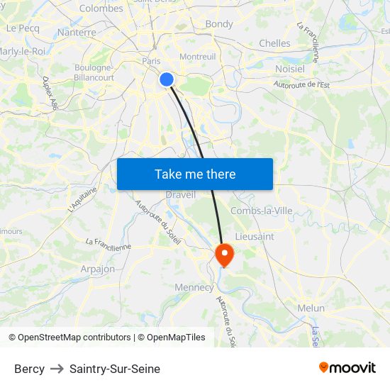 Bercy to Saintry-Sur-Seine map