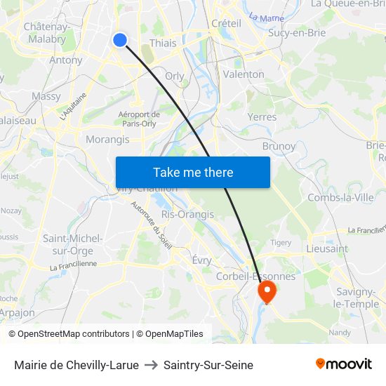 Mairie de Chevilly-Larue to Saintry-Sur-Seine map