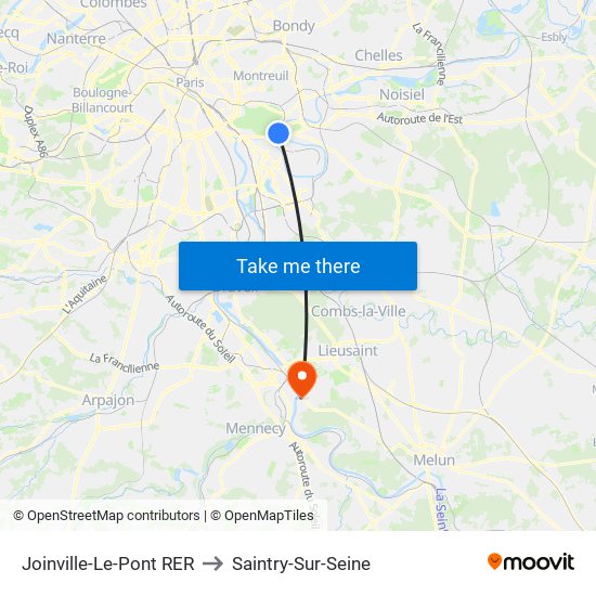 Joinville-Le-Pont RER to Saintry-Sur-Seine map