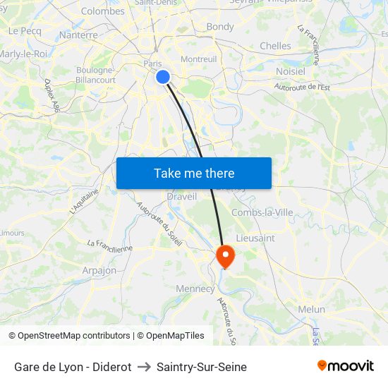 Gare de Lyon - Diderot to Saintry-Sur-Seine map