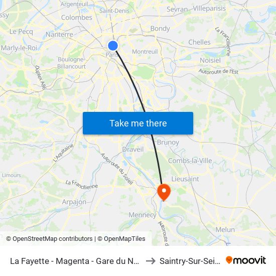 La Fayette - Magenta - Gare du Nord to Saintry-Sur-Seine map