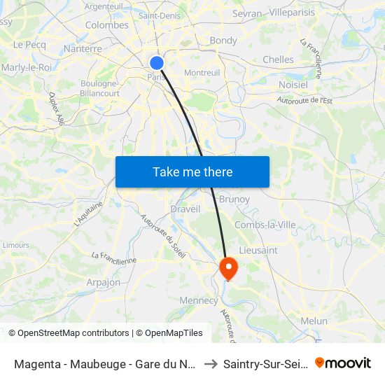 Magenta - Maubeuge - Gare du Nord to Saintry-Sur-Seine map