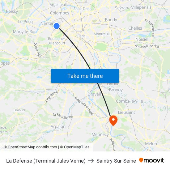 La Défense (Terminal Jules Verne) to Saintry-Sur-Seine map