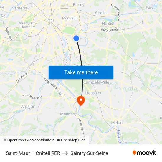 Saint-Maur – Créteil RER to Saintry-Sur-Seine map