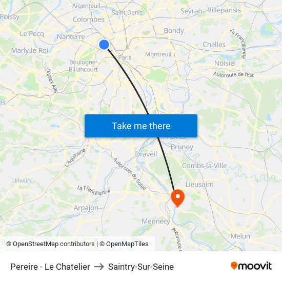 Pereire - Le Chatelier to Saintry-Sur-Seine map