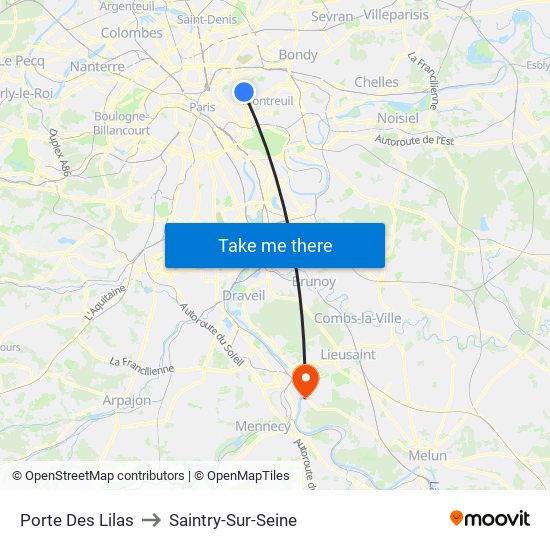 Porte Des Lilas to Saintry-Sur-Seine map