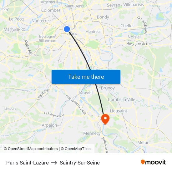 Paris Saint-Lazare to Saintry-Sur-Seine map
