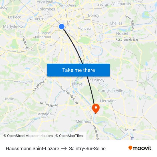 Haussmann Saint-Lazare to Saintry-Sur-Seine map