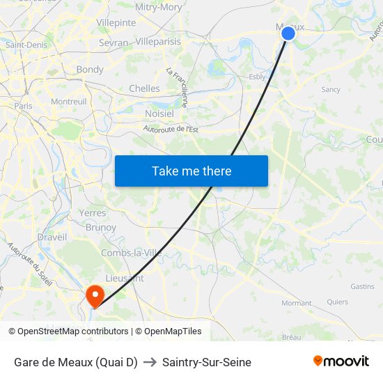 Gare de Meaux (Quai D) to Saintry-Sur-Seine map